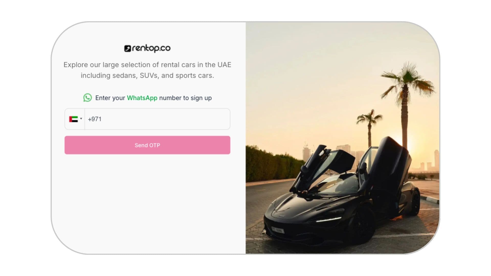 Create an account on Rentop step 1