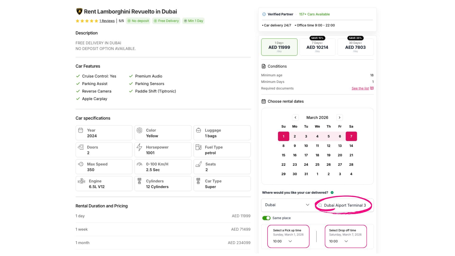 date pick up an drop off time rentop