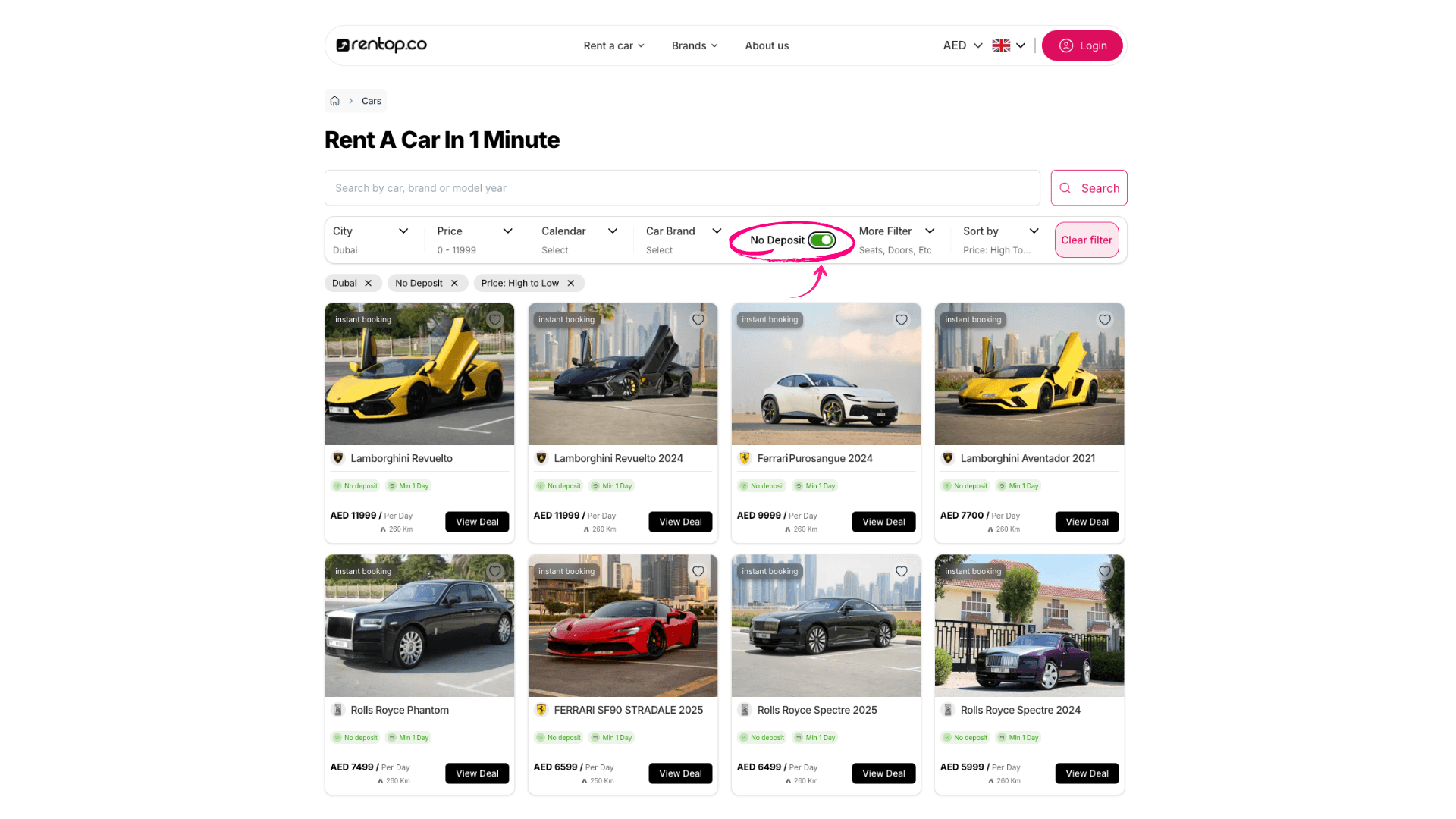 select no deposit on rentop
