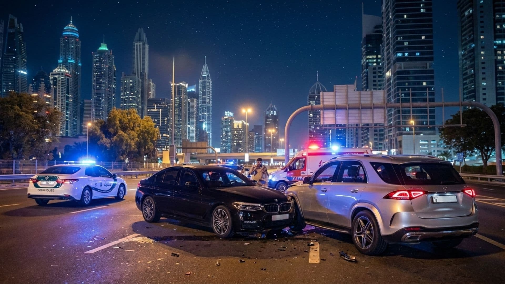 Een BMW en een Mercedes waren betrokken bij een verkeersongeval in Dubai.