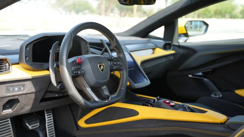 Rent Yellow Lamborghini Revuelto 2024 in Dubai - Steering Wheel