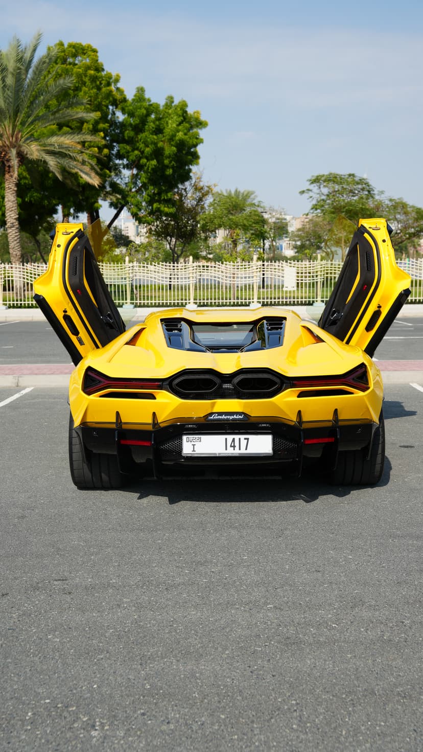 Rent Yellow Lamborghini Revuelto Yellow in Dubai - Rear View